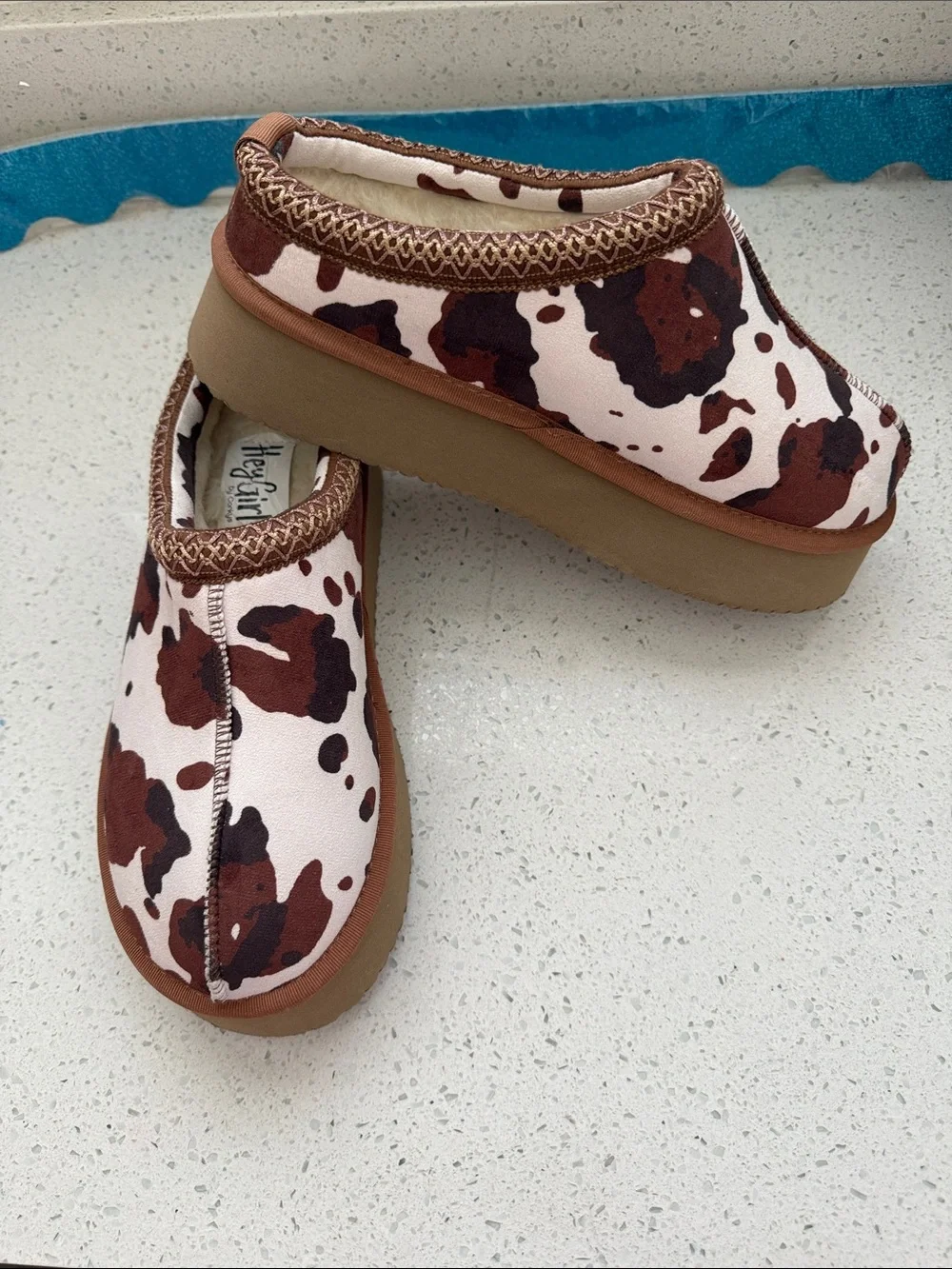 Hey Girl Women’s Slip-On Clog in Brown Cow Print